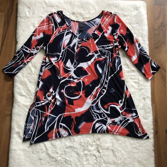 Clara sun woo abstract pattern blouse top 3/4 sleeve size small - Picture 2 of 8
